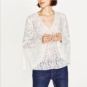 Zara white lace top with bell sleeves